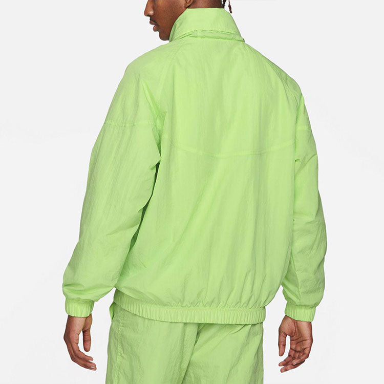 Men's Nike Solid Color Logo Label Breathable Windproof Stand Collar Half Zipper Long Sleeves Jacket Autumn Green DA2493-399