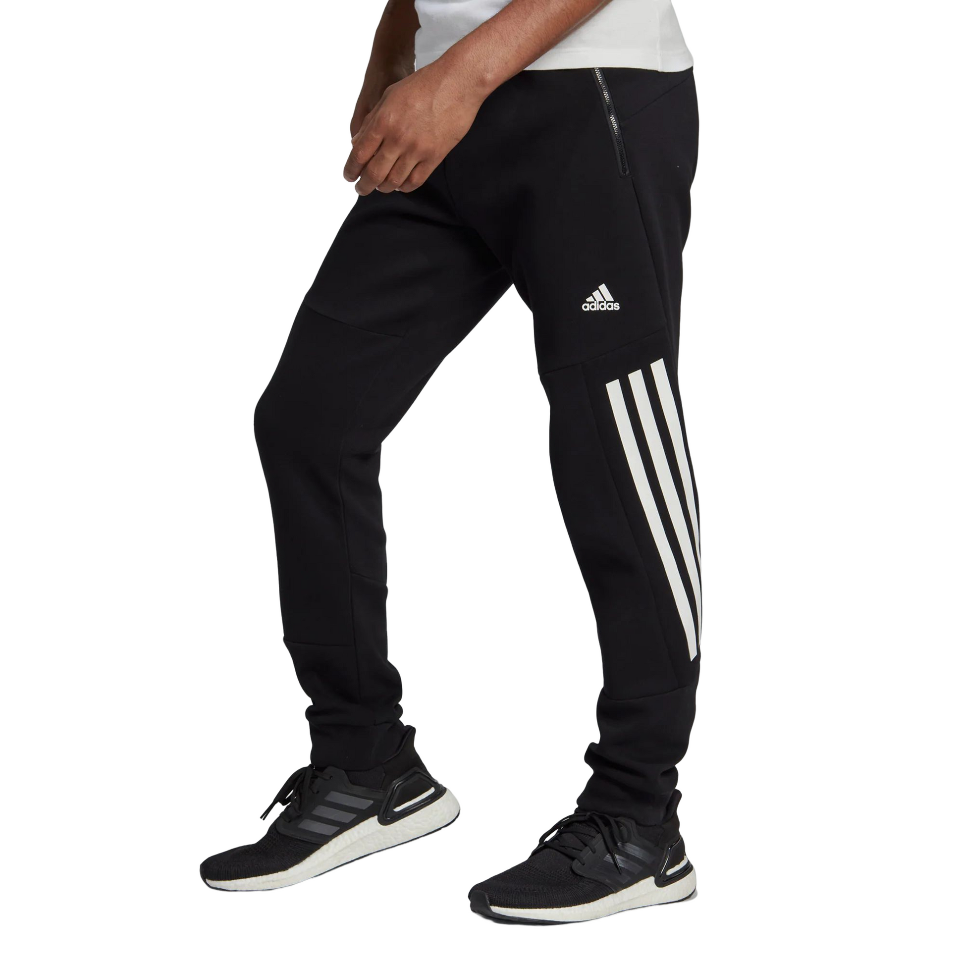 Men's adidas Solid Color Stripe Logo Elastic Waistband Bundle Feet Sports Pants/Trousers/Joggers Black HC5857