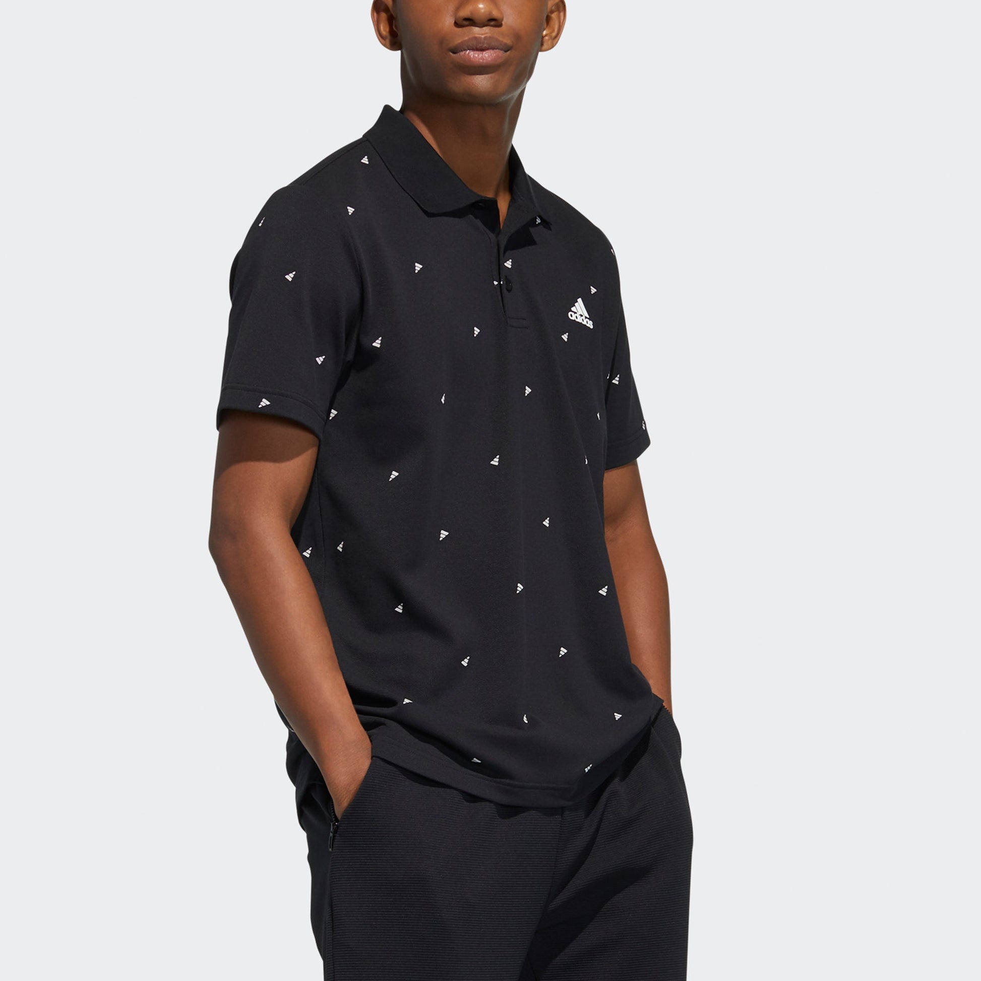 adidas Fi Polo Aop Logo Printing Training Sports Short Sleeve Polo Shirt Black GP0994