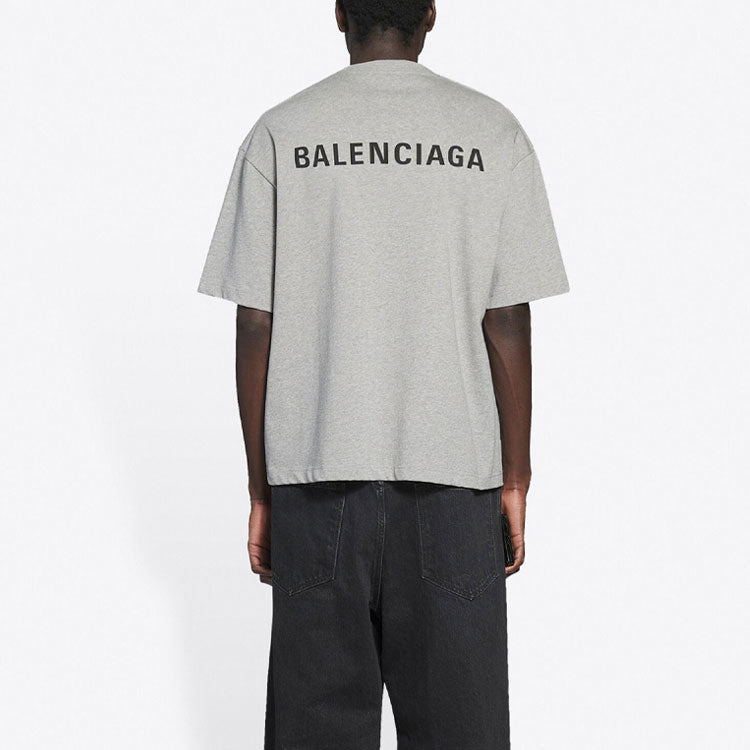 Men's Balenciaga FW21 Logo Printing Retro Short Sleeve Gray 612966TIVG51167