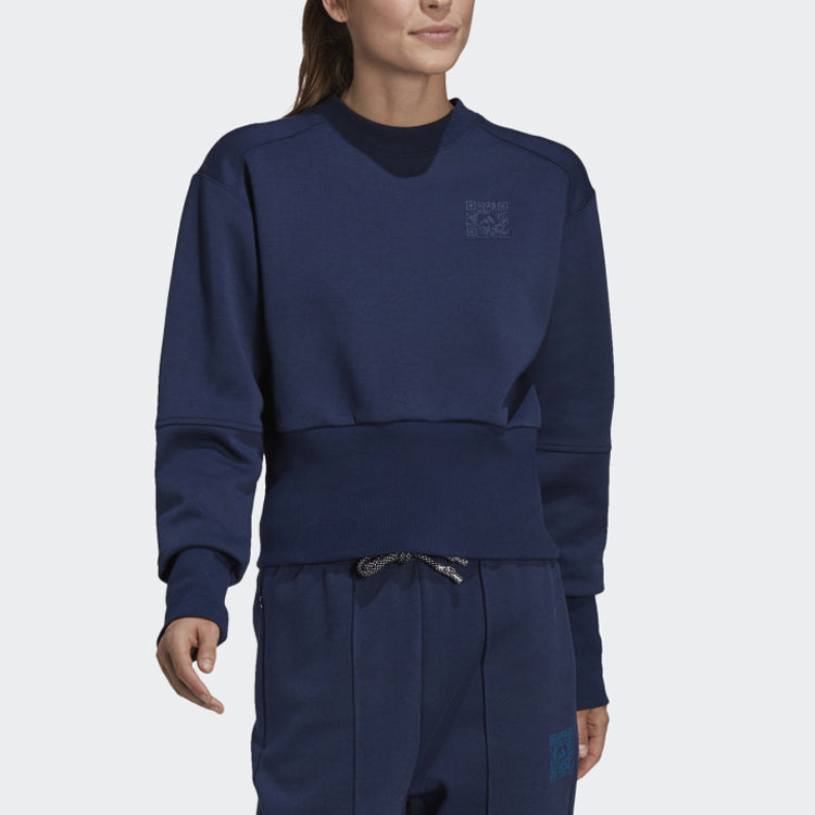 (WMNS) adidas x Karlie Kloss Crossover Sweat Crew Solid Color Splicing Sports Pullover Hoodless Hoodie Blue HB1435