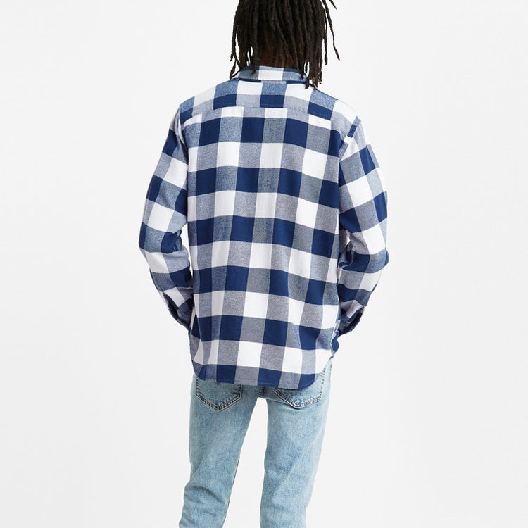 Men's Levis Plaid lapel Long Sleeves Shirt Blue 19587-0132