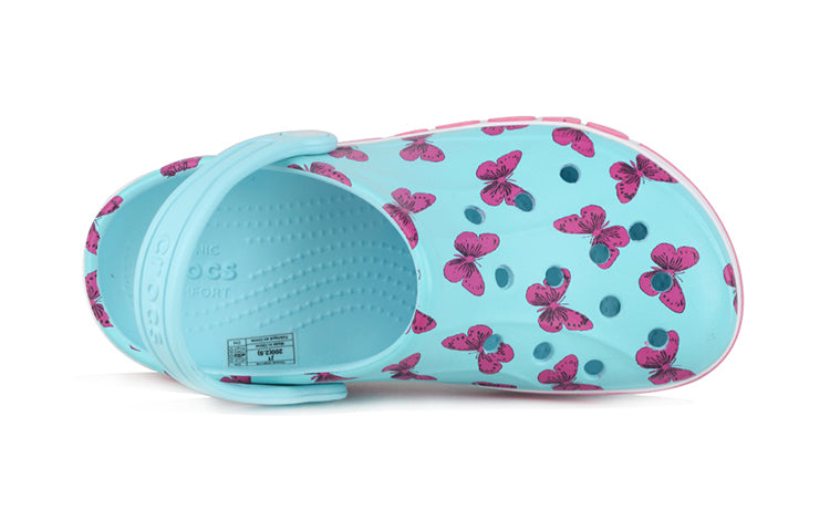 (PS) Crocs 4 Printing Outdoor Flat Heel Beach Sports Blue Sandals 206178-4O9