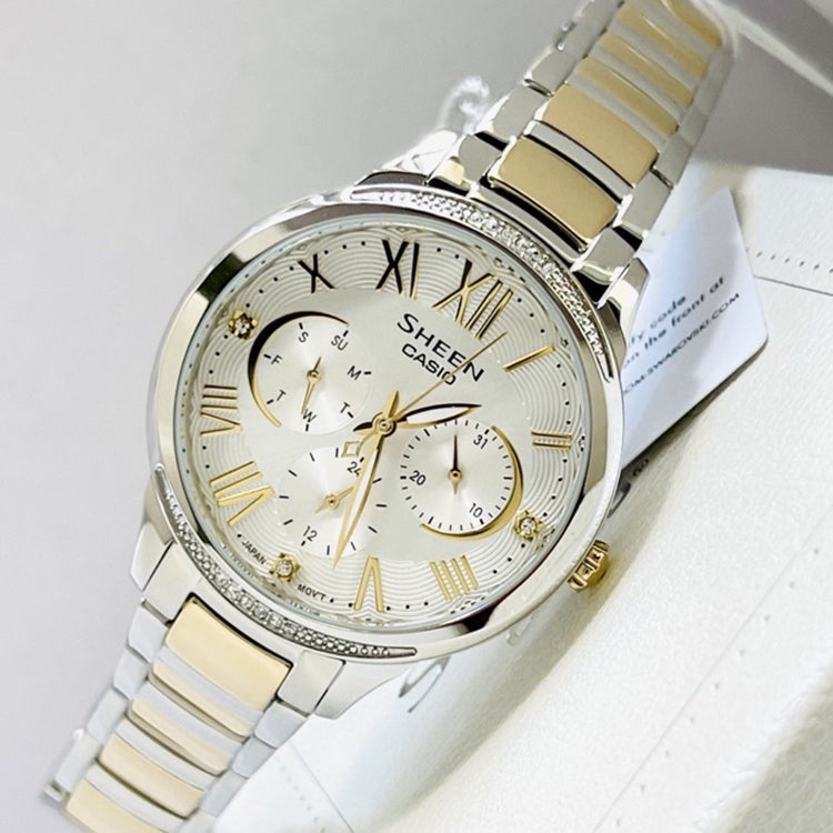 CASIO SHEEN Series Waterproof /White/Gold Silver Analog SHE-3058SG-7A