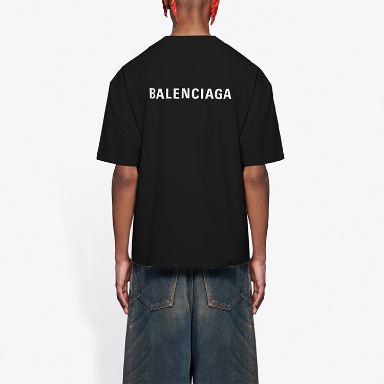 Men's Balenciaga FW21 Logo Printing Retro Short Sleeve Black 612966TIVG51070