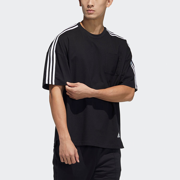 adidas M Mh Loose Tee Stripe Sports Round Neck Short Sleeve Black GN0813