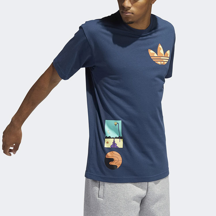 adidas originals Surreal Summer Tie Dye Printing Logo Round Neck Short Sleeve Navy Blue GN3902