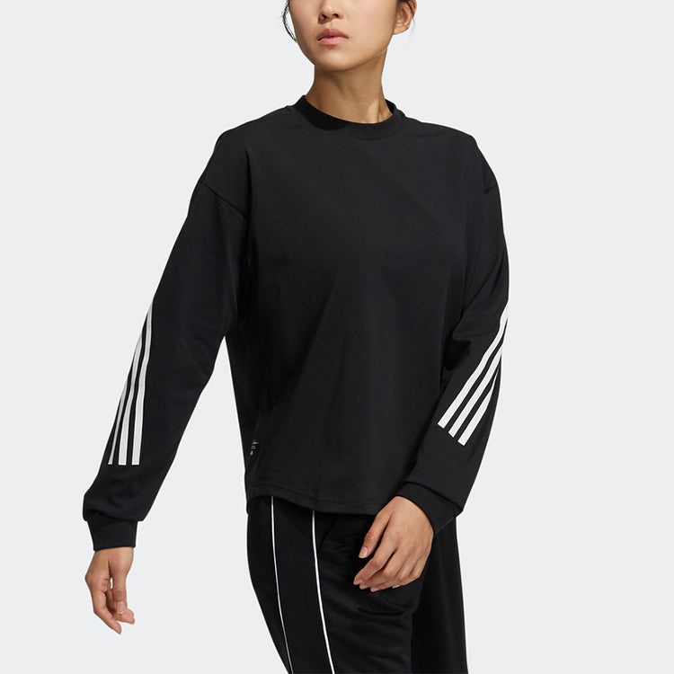 (WMNS) adidas FW21 Sleeve Stripe Round Neck Long Sleeves Black H29526