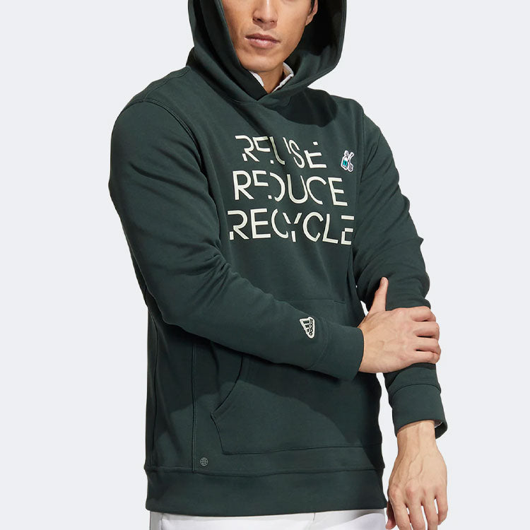 Men's adidas Alphabet Printing Sports Hooded Long Sleeves Pullover Dark Green HG5783