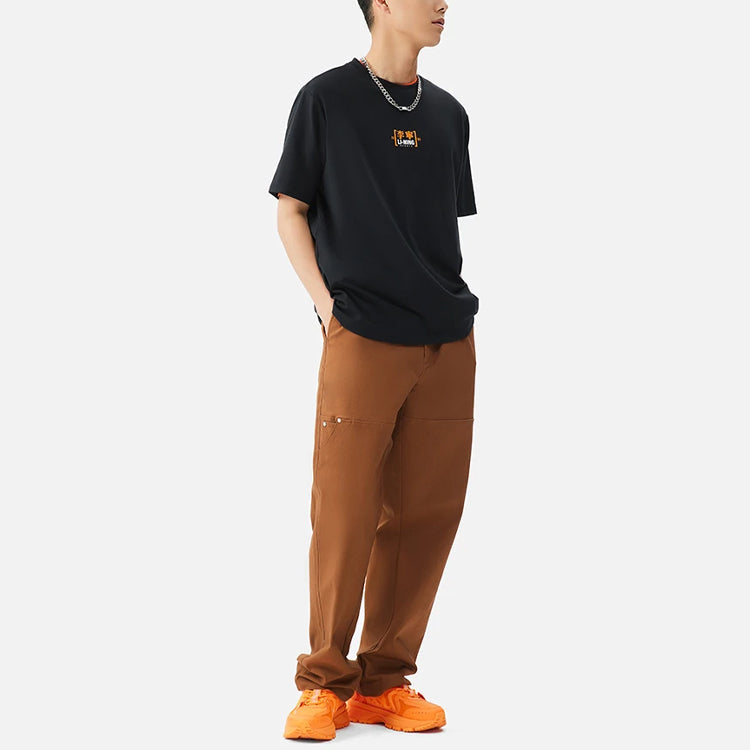 Li-Ning SS22 Stylish Logo Printing Loose Round Neck Short Sleeve T-Shirt 'Black' AHSS151-2