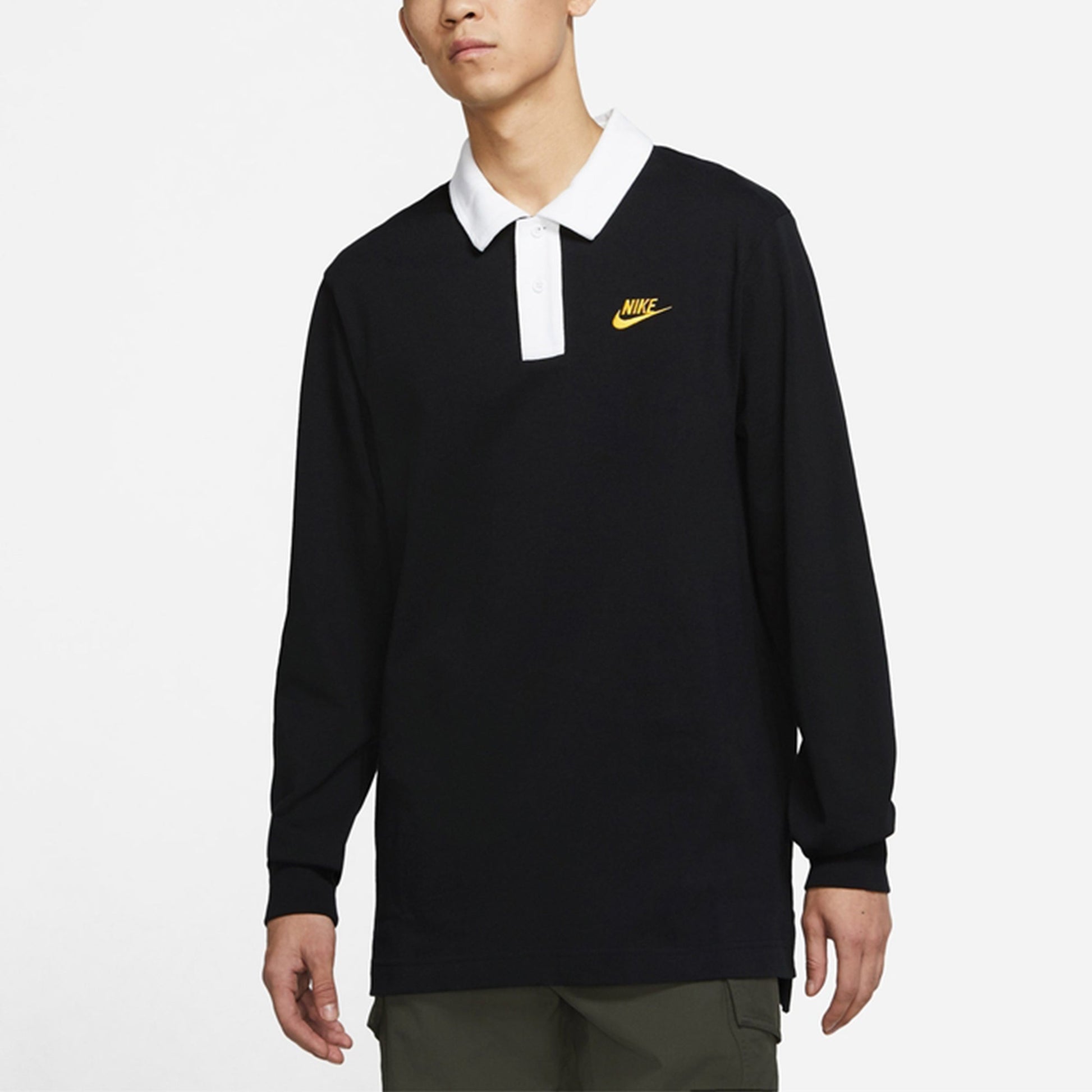 Men's Nike Sportswear Rugby Sports Printing Knit Long Sleeves Autumn Black Polo Shirt DD6180-010
