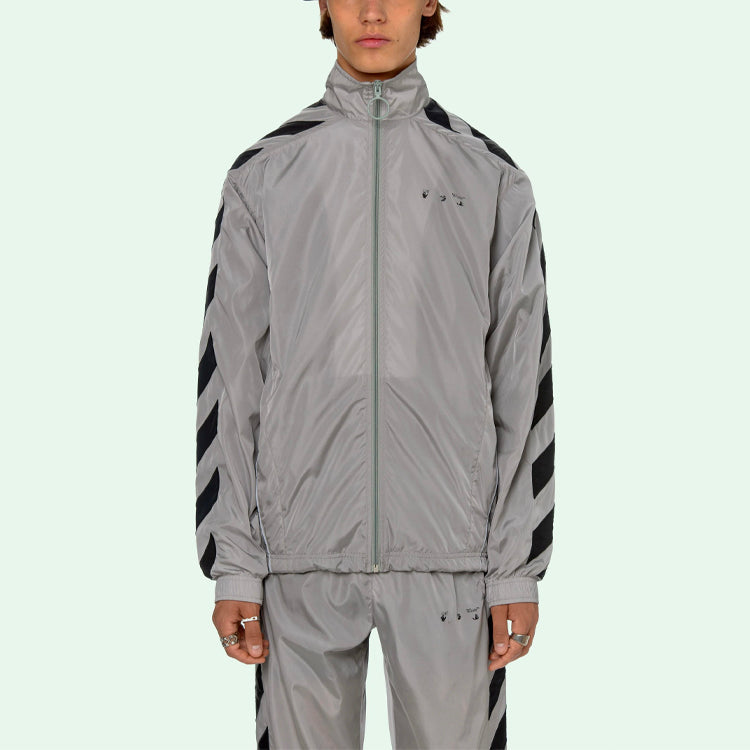 Off-White SS21 Logo Printing Zipper Stripe Sports Jacket Gray OMBD022R21FAB0010610