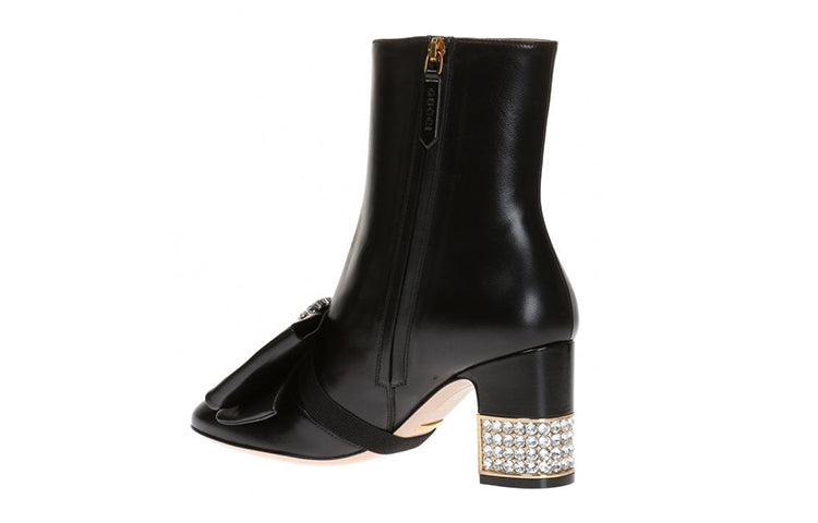 (WMNS) Gucci Removable Bow Leather Ankle Boots 'Black' 481171-BKO00-1000
