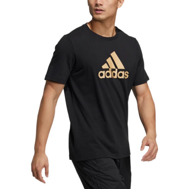 adidas Large Logo Printing Round Neck Pullover Sports Short Sleeve Black HE7426