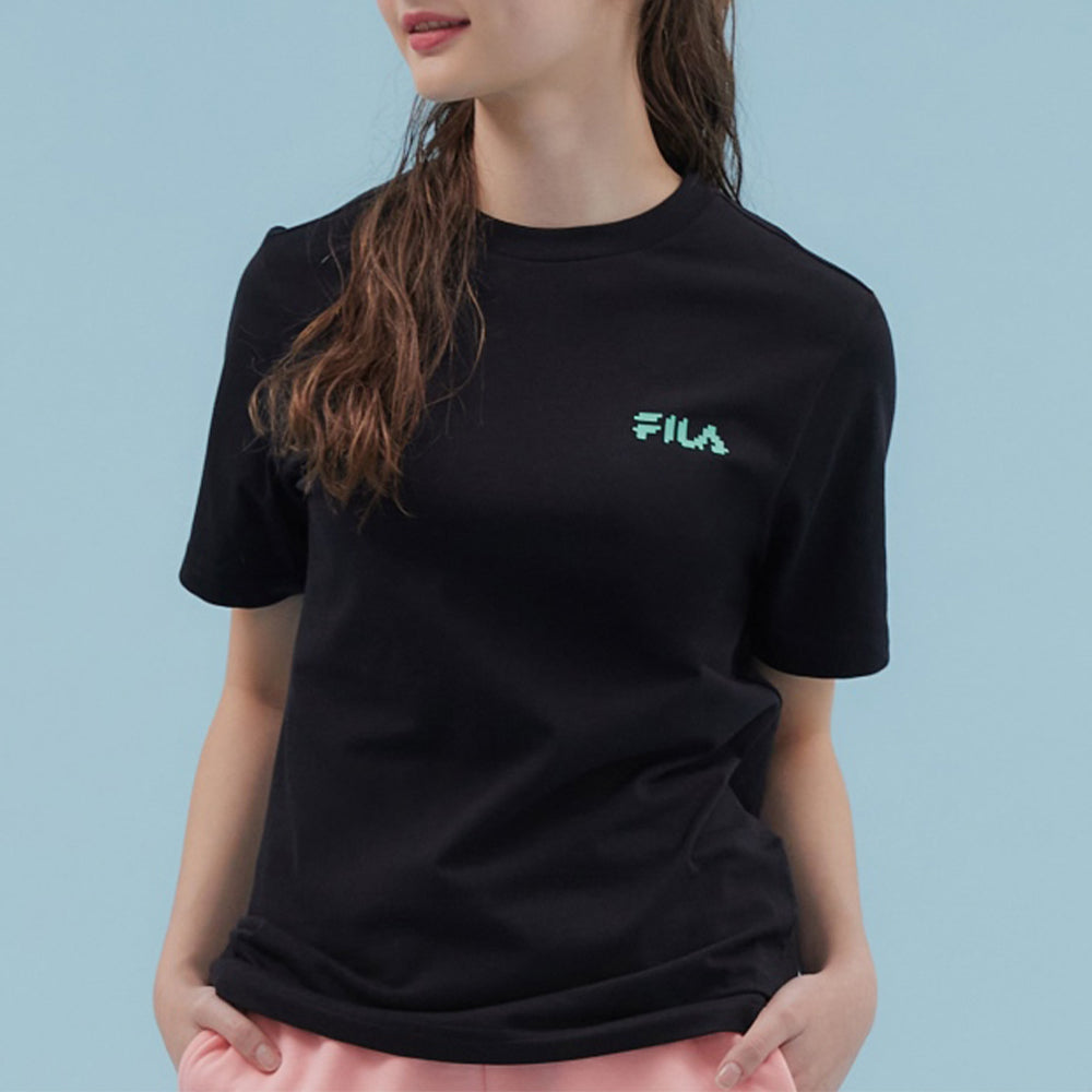 FILA Alphabet Logo Round Neck Short Sleeve Couple Style Black FS2RSD2885X-BLK