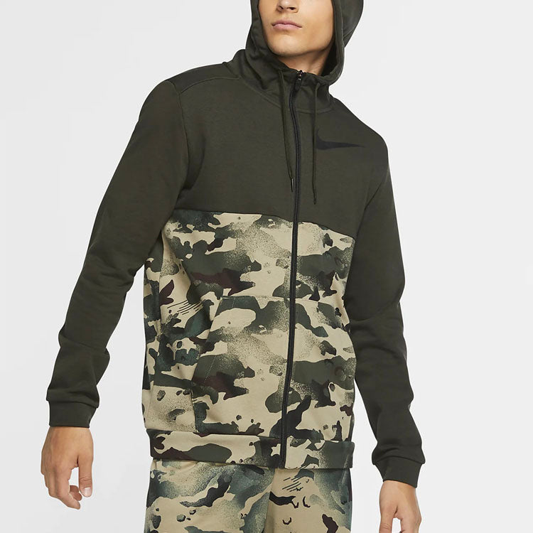 Nike DRI-FIT Colorblock Camouflage Zipper Cardigan Training Hooded Jacket Red Green Redgreen CU6049-355