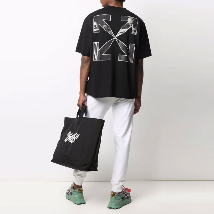 Men's Off-White Illustration Arrow Pattern Printing Short Sleeve Black T-Shirt OMAA120F21JER0071001