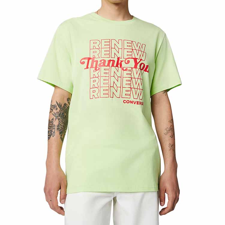 Men's Converse Renew Alphabet Printing Short Sleeve Green 10019649-A01