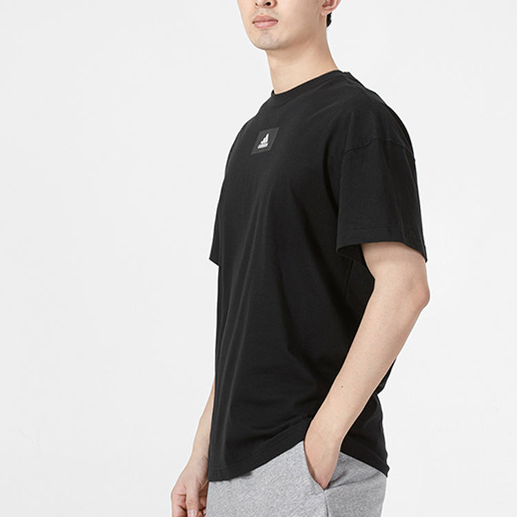 Men's adidas Printing Logo Solid Color Round Neck Pullover Short Sleeve Black T-Shirt HE4361
