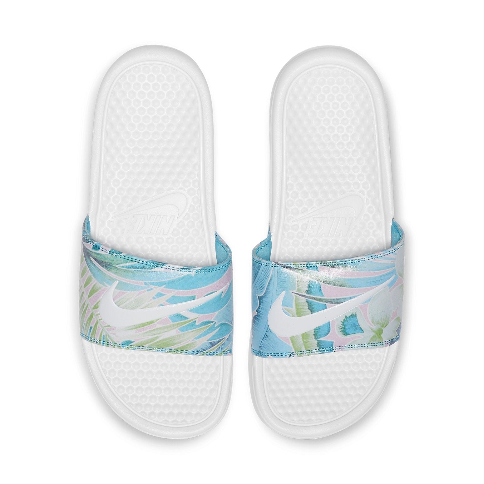 (WMNS) Nike Benassi JDI Floral Flowers White Blue Slippers 'White Blue' 618919-115