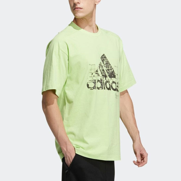 Men's adidas Alphabet Logo Printing Round Neck Pullover Short Sleeve Green T-Shirt HD0048