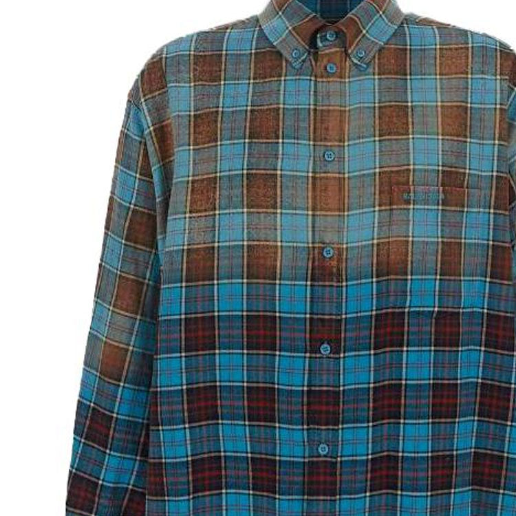 Balenciaga Check Flannel Oversized Long Sleeve Shirt 'Blue Red' 715030TMM116305