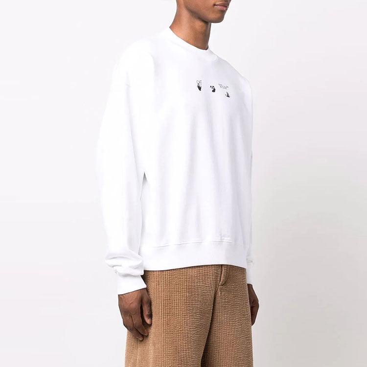 Men's Off-White FW21 Arrow Pattern Round Neck Pullover Loose Fit White OMBA054F21FLE0150184