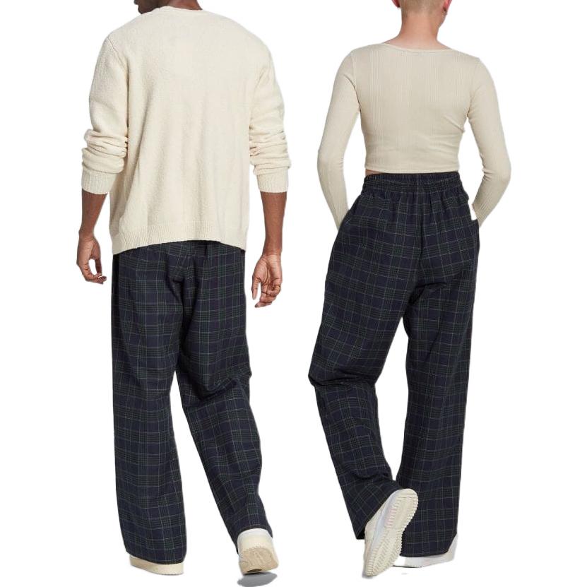 adidas Plaid Elastic Waistband Straight Casual Pants/Trousers Unisex Blue Green IA8350