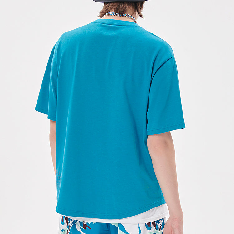 Men's FILA FUSION Pocket Patchwork Print Loose Sports Round Neck Short Sleeve Green T11M133107F-BU