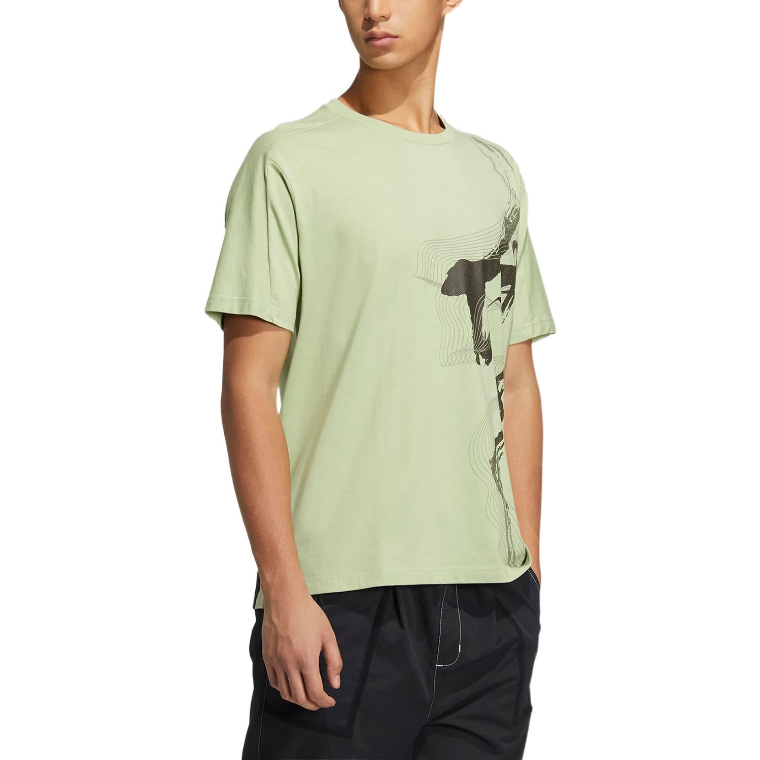 Men's adidas Wj Gfx Story Pattern Printing Round Neck Short Sleeve Green T-Shirt HE5174