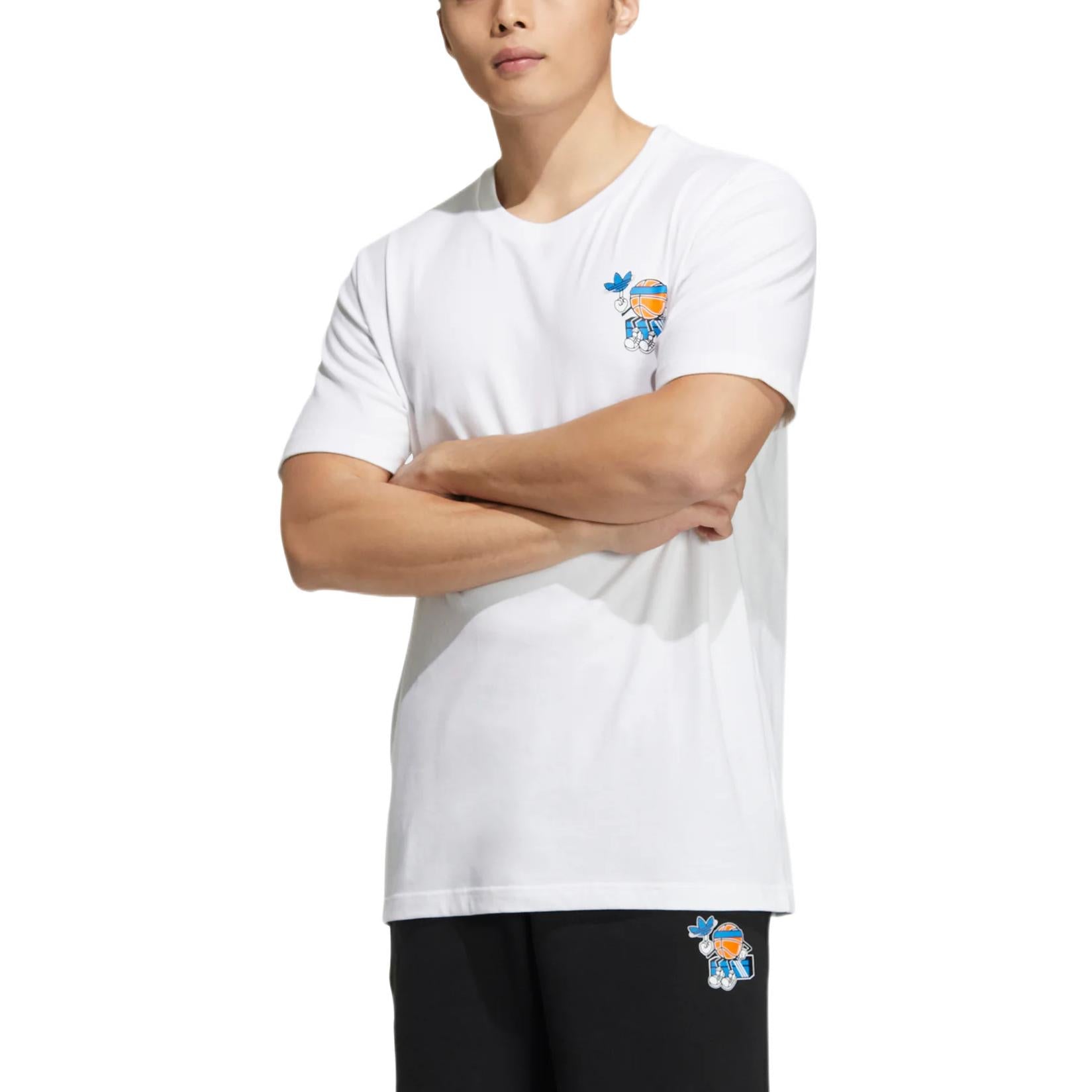 adidas originals Cartoon Alphabet Pattern Round Neck Casual Short Sleeve White H49570