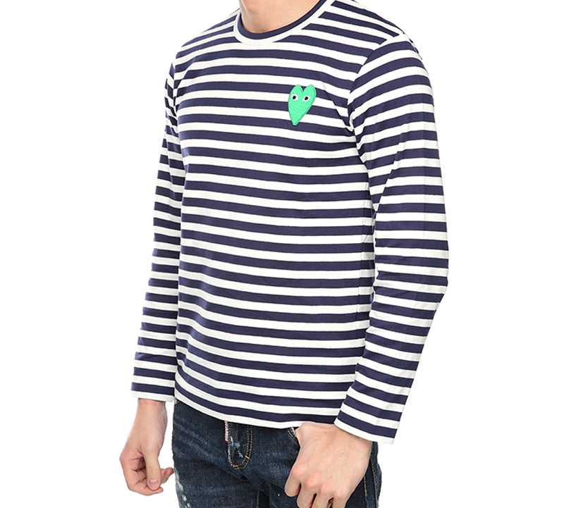 COMME des GARCONS PLAY Striped Long Heart Long Sleeves Tee 'Navy White' AZ-T052-051-1