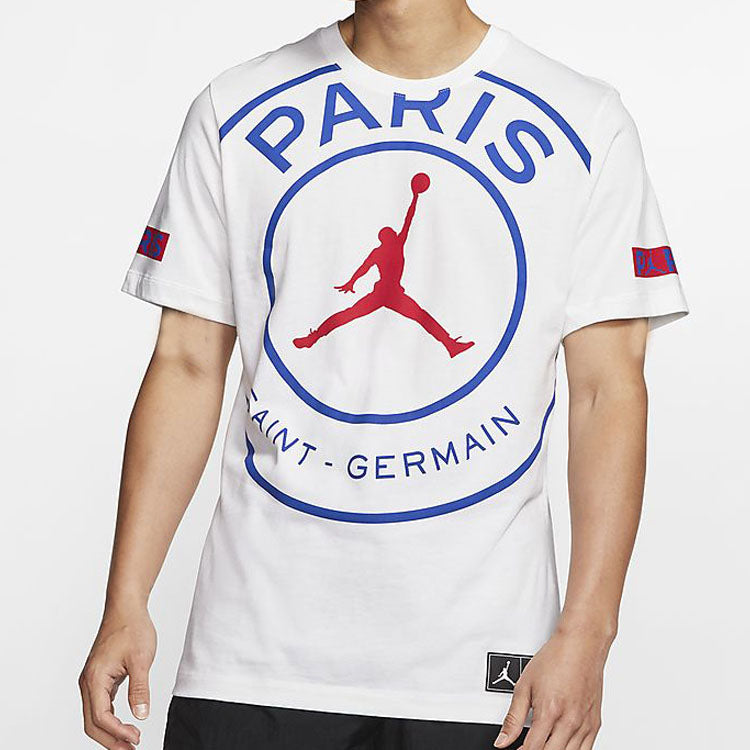 Air Jordan SS20 As M J Psg Logo Tee Paris Saint-Germain Flying Man Pattern Short Sleeve White BQ8385-100