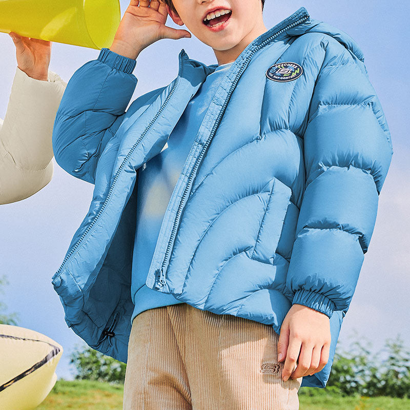 )GS) Skechers Casual Solid Color Woven Mid-Length Hooded Down Jacket 'Blue' L423B040-035X