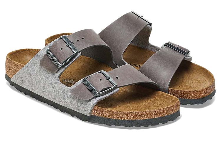 Birkenstock Arizona Leather/Textile/Felt Narrow Fit 'Light Grey' 1025735