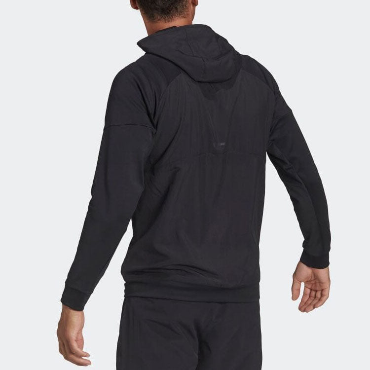 Men's adidas Casual Sports Hooded Zipper Jacket Japanese Version Black HA6366