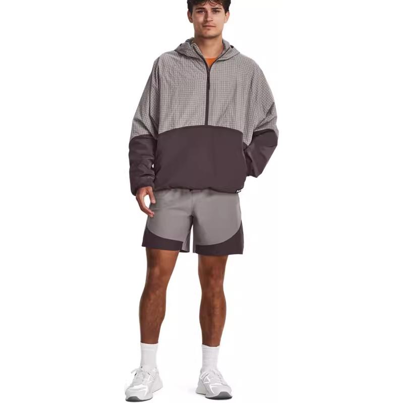 Under Armour RUSH Woven 1/2 Zip Hooded Top 'Grey Brown' 1379678-294