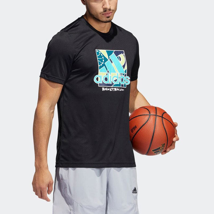 Men's adidas Logo Printing Athleisure Casual Sports Round Neck Short Sleeve Black T-Shirt HH7565
