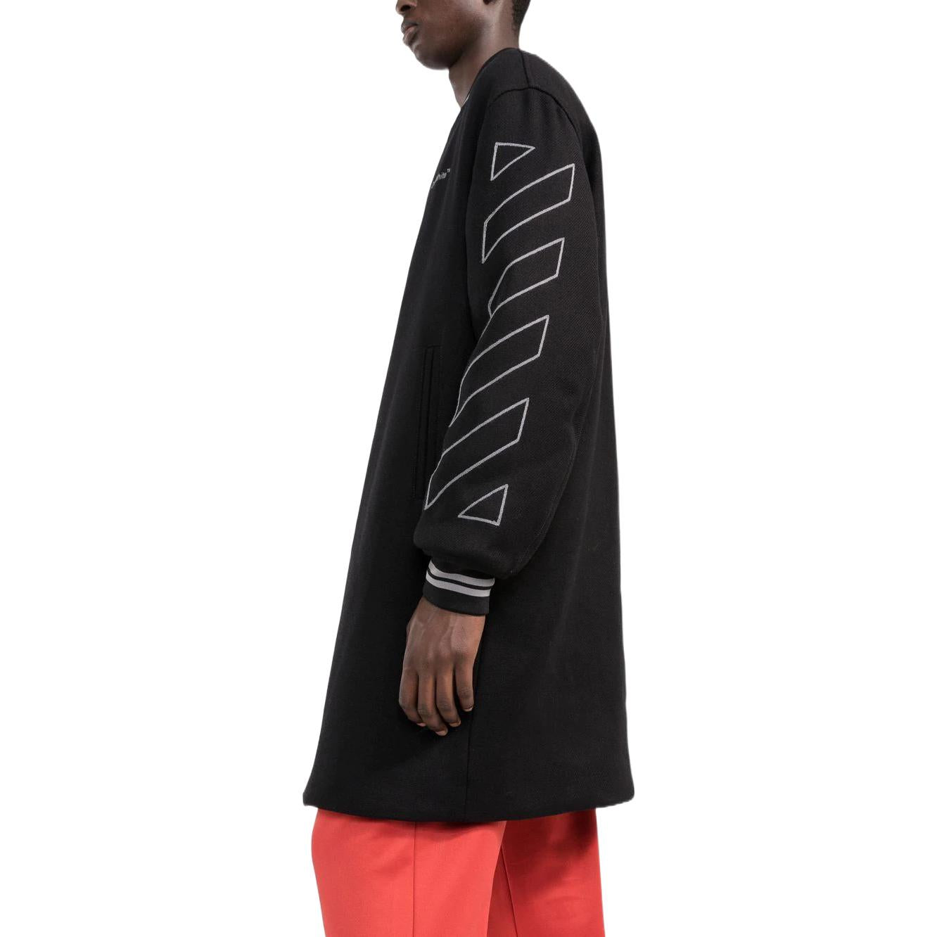 Men's Off-White FW22 Stripe Mid-Length Aviator Version Black Jacket OMEA306C99FAB0011008