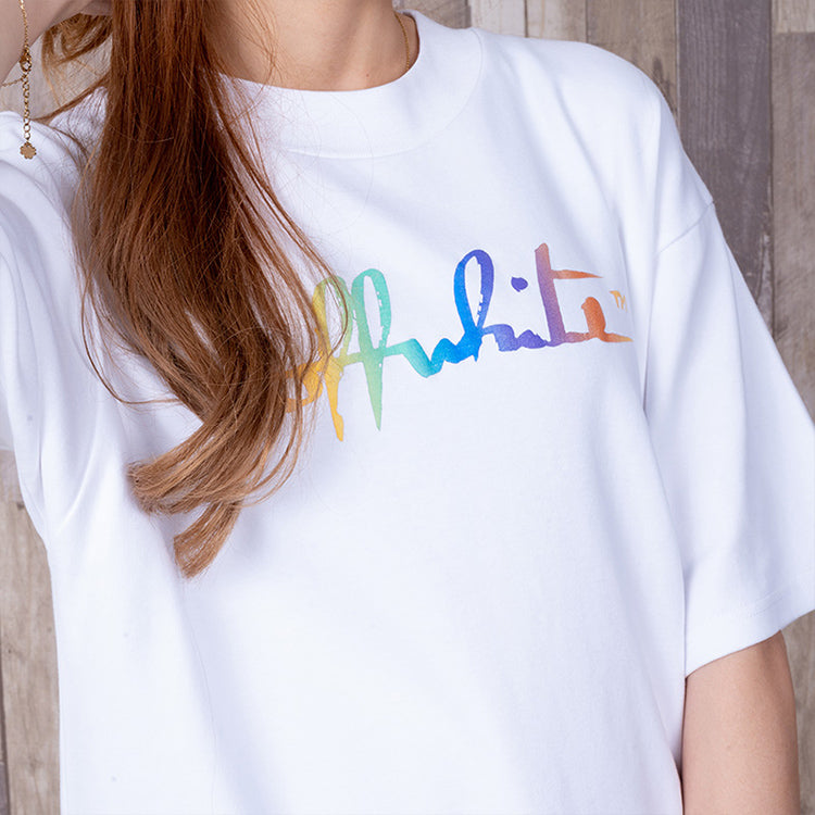 (WMNS) Off-White Tomboy Rainbow Logo Printing Short Sleeve Slim Fit White T-Shirt OWAA072R21JER0010184