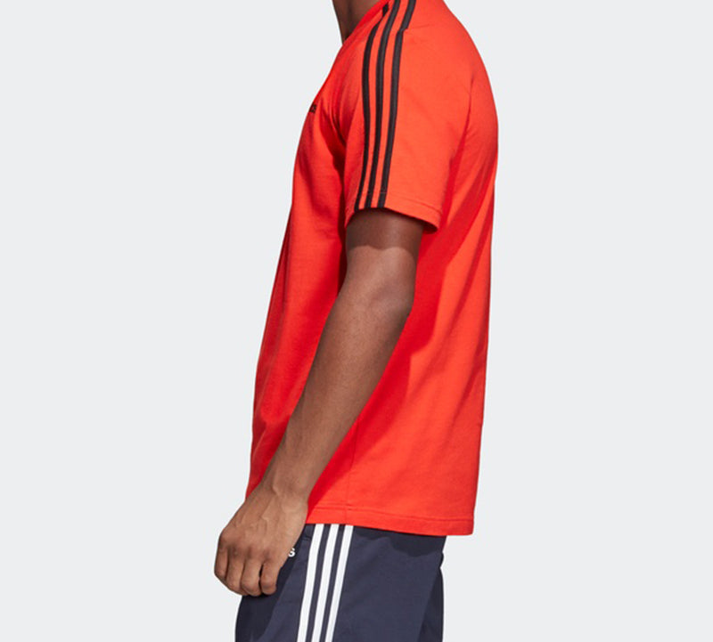 adidas E 3S Tee Classic Stripe Training Sports Round Neck Short Sleeve Red DU0444