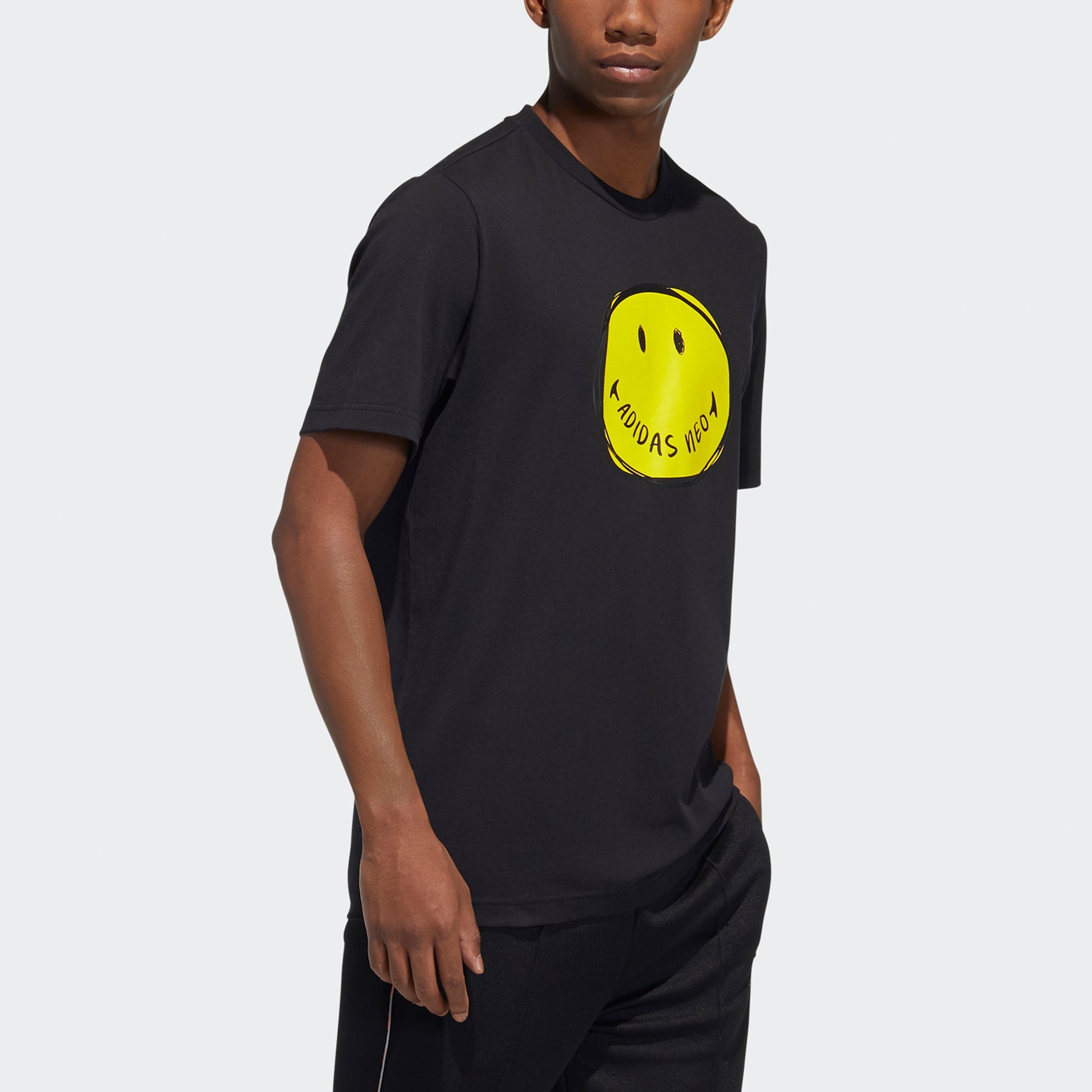 adidas neo M Smly Tee 1 Smiling Face Printing Sports Round Neck Short Sleeve Black H62013