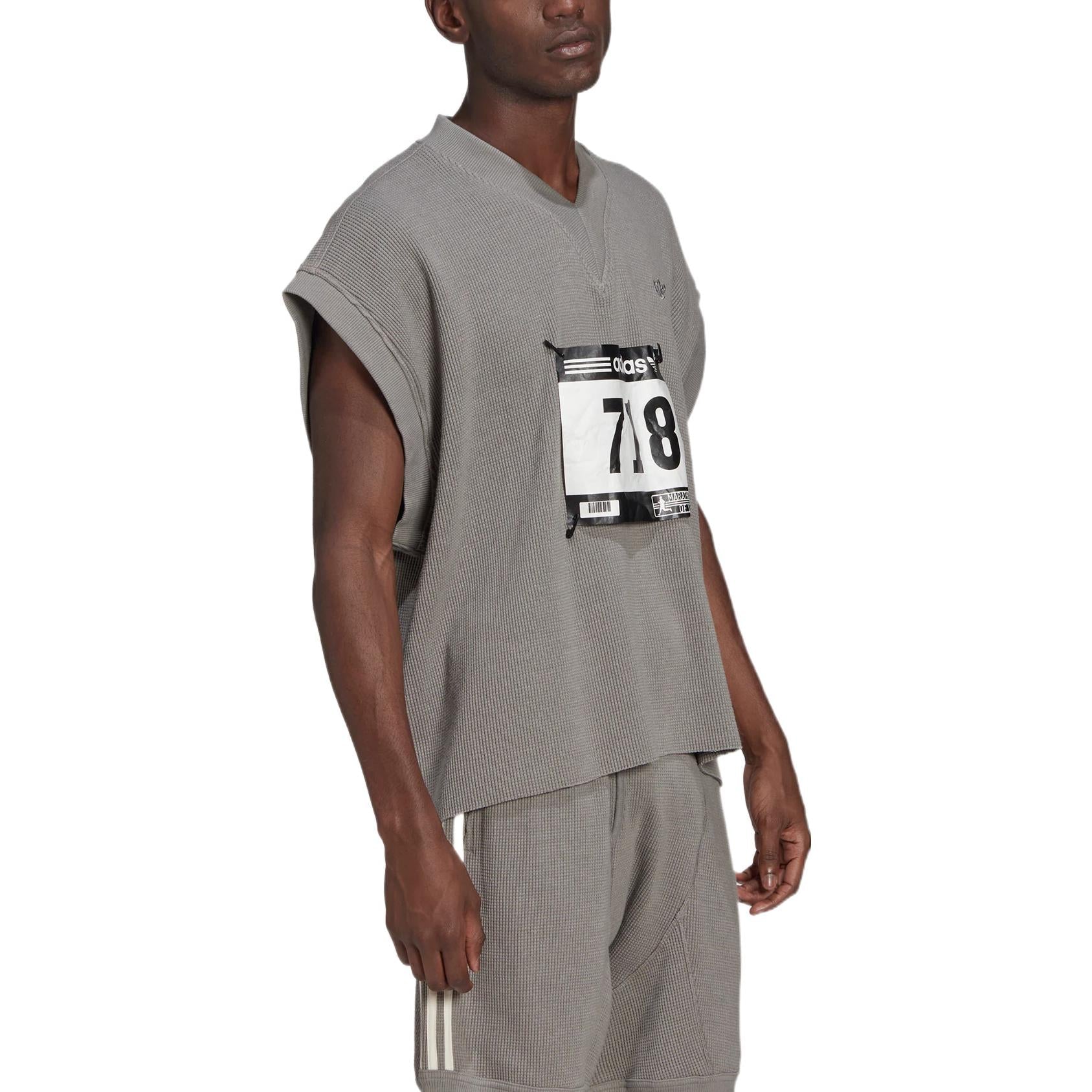 adidas originals Blue Version Detachable Solid Color Athleisure Casual Sports V neck Vest Gray HC3826