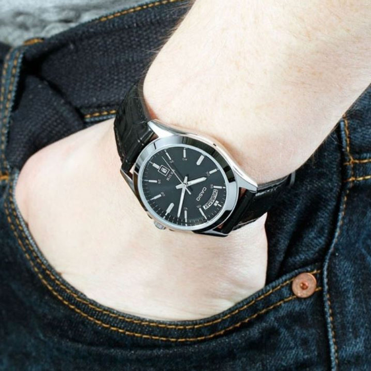 CASIO ENTICER Series Leather Strap Quartz Men's Mens Black Analog MTP-1381L-1AV