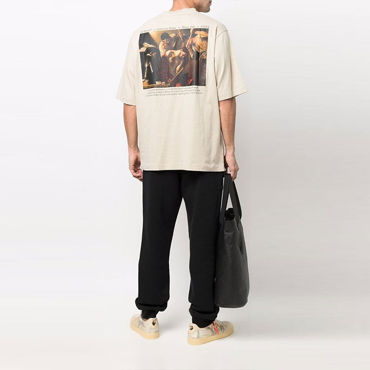 Off-White SS22 Logo Round Neck Pullover Short Sleeve Loose Fit Khaki OMAA119S22JER0041710