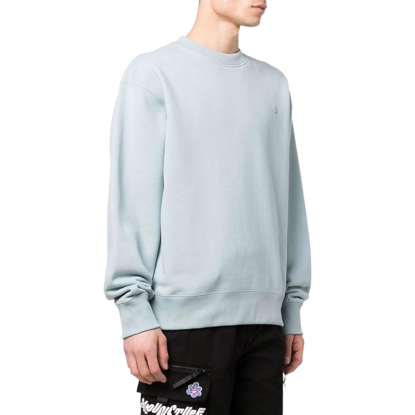 Men's adidas originals Solid Color Logo Embroidered Pullover Round Neck Long Sleeves Blue HC4527