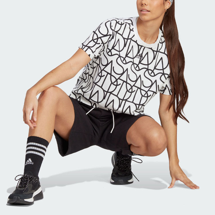 (WMNS) adidas Allover Graphic Boyfriend Tee 'White Black' IC5710