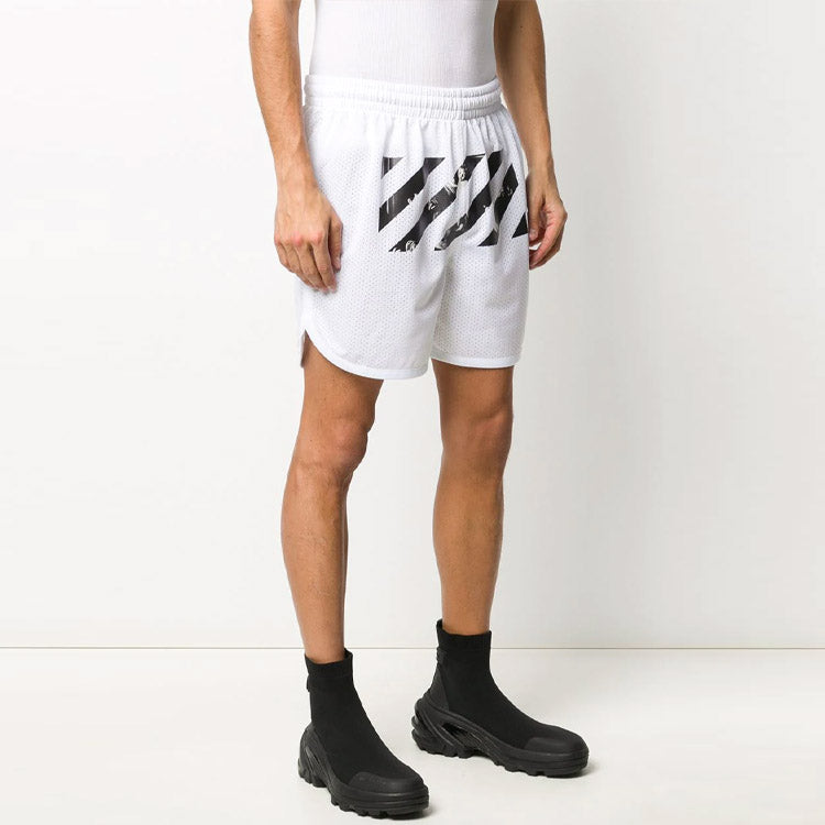 Off-White Logo Stripe Printing Pocket Shorts Loose Fit White OMCI005S201010050188