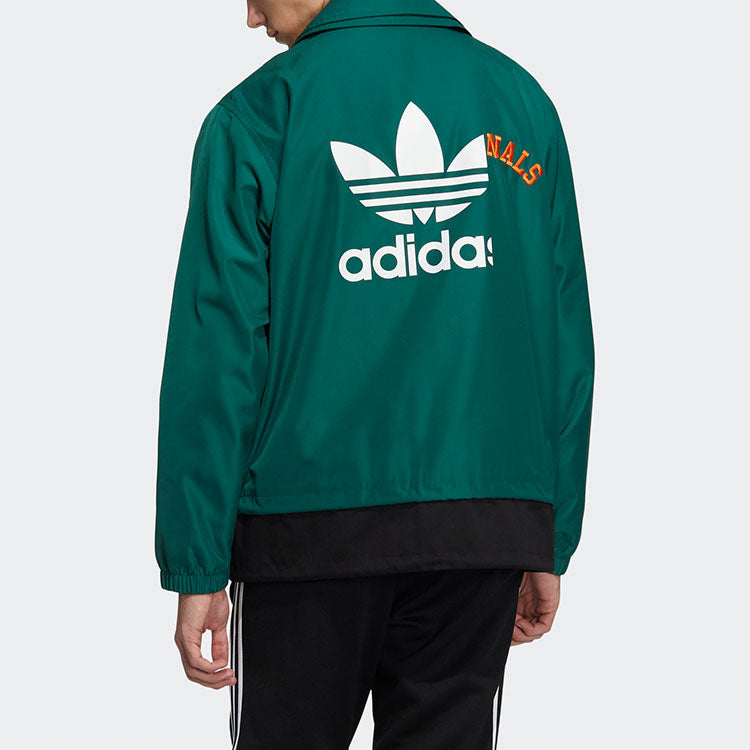 Men's adidas originals Mr Windbreaker Double Layer Lapel Polar Fleece logo Sports Jacket Forest Green HG7905
