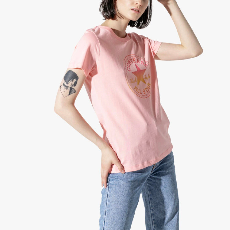 (WMNS) Converse Alphabet Pattern Printing Round Neck Short Sleeve Pink 10017088-A03